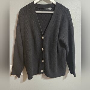 Merokeety Oversized Black Knit Cardigan Size Medium
